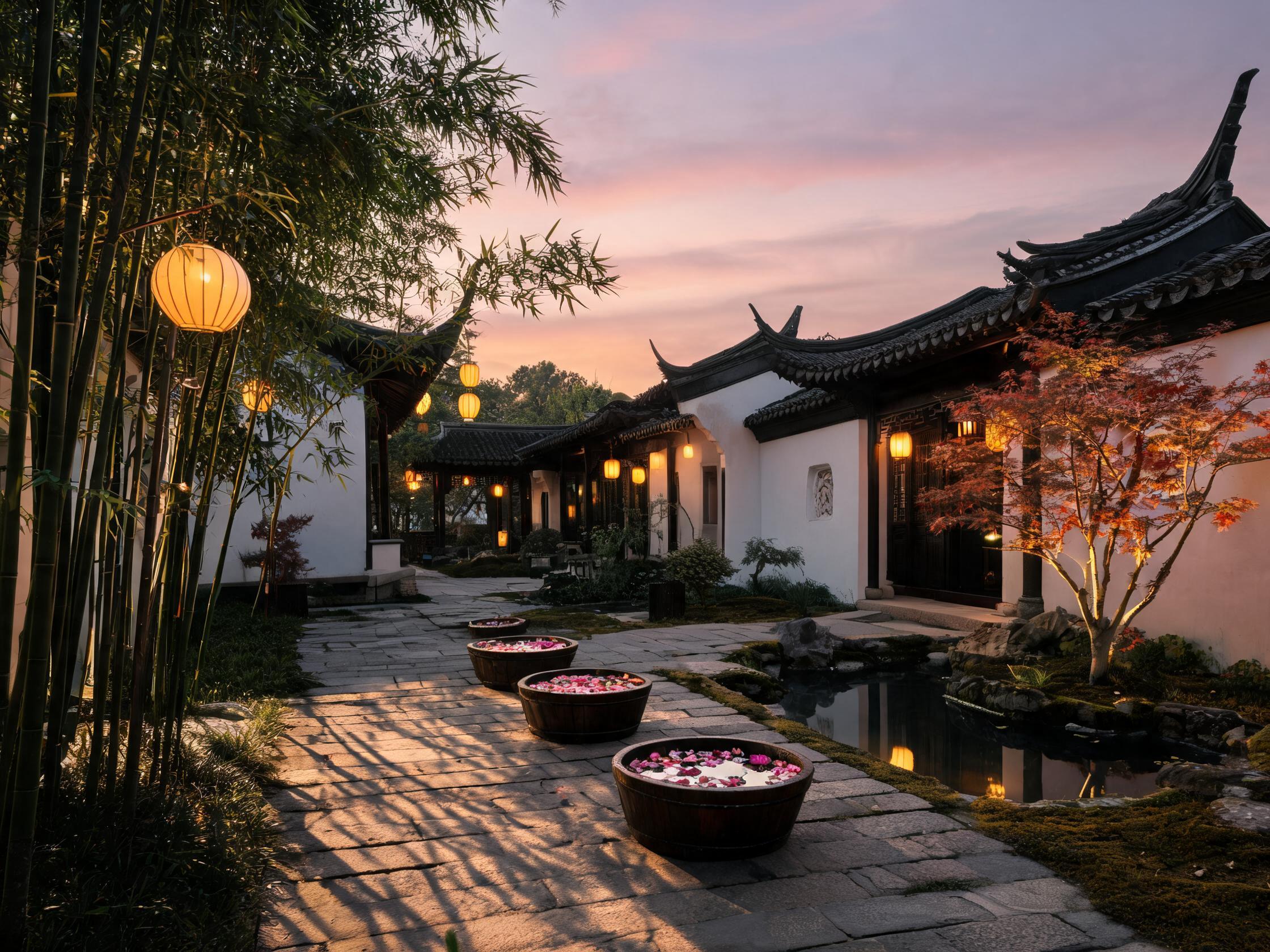 杭州抓龙筋体验馆 庭院沐足区全宽实景